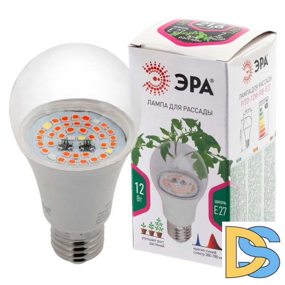 Лампа светодиодная для растений ЭРА E27 12W 1310K прозрачная Fito-12W-RB-E27 Б0050601