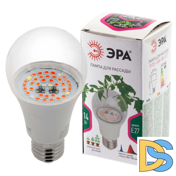 Лампа светодиодная для растений ЭРА E27 14W 1310K прозрачная Fito-14W-RB-E27 Б0050602
