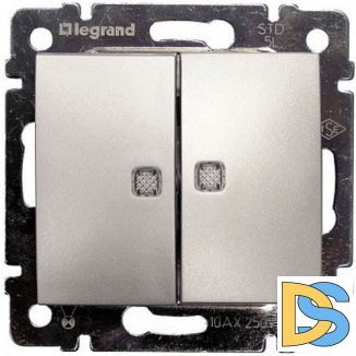Выключатель Legrand Valena 2-клавишный с подсветкой (алюминий) 770128