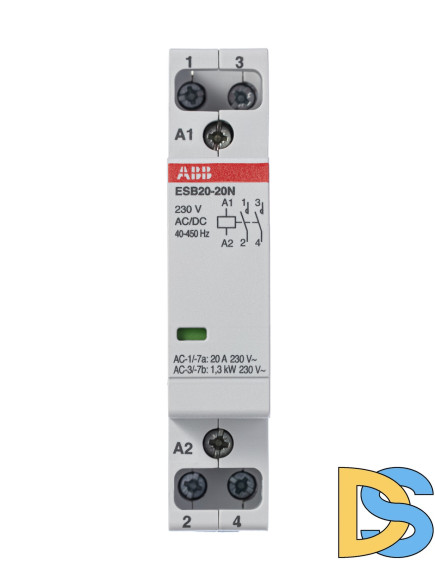 Модульный контактор АВВ ESB 20-20N-06 модульный 20А АС-1, 2НО, катушка 230В AC/DC