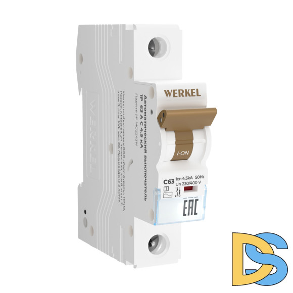 Автоматический выключатель Werkel 1P 63 A C 4,5 кА W901P634