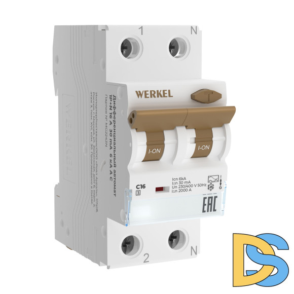 Дифференциальный автомат Werkel 1P+N 16 A 30 mА 6 kА C A W922P166
