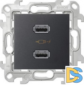 Розетка USB 2-ая 2100 мА (для подзарядки), цвет Графит,Simon 24