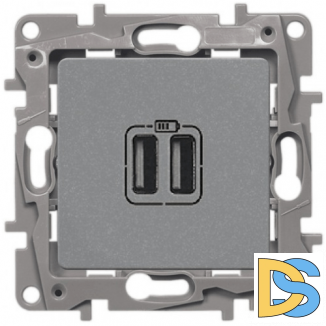 Зарядка USB Legrand Etika двойная 240В/5В 2400мA алюминий, 672494