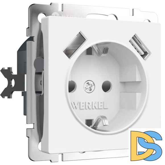 Розетка с заземлением, шторками и USBх2 Werkel (белый матовый) W1171561