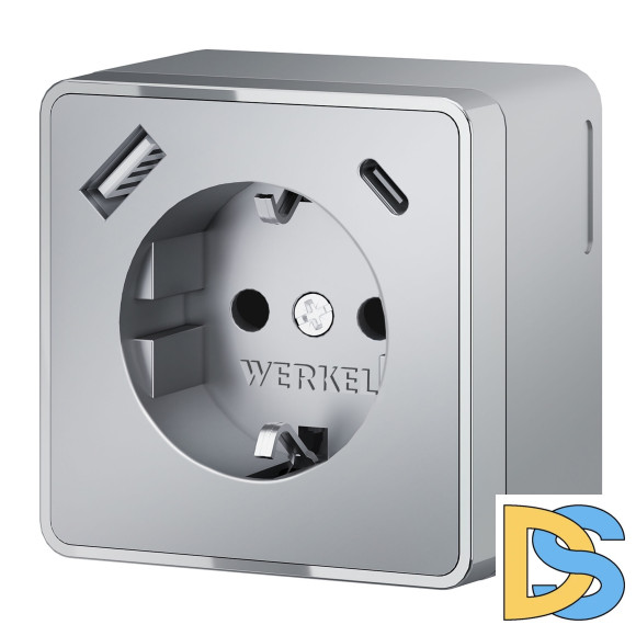 Розетка с заземлением, шторками и USB тип A+C Werkel Gallant (серебряный) W5071706