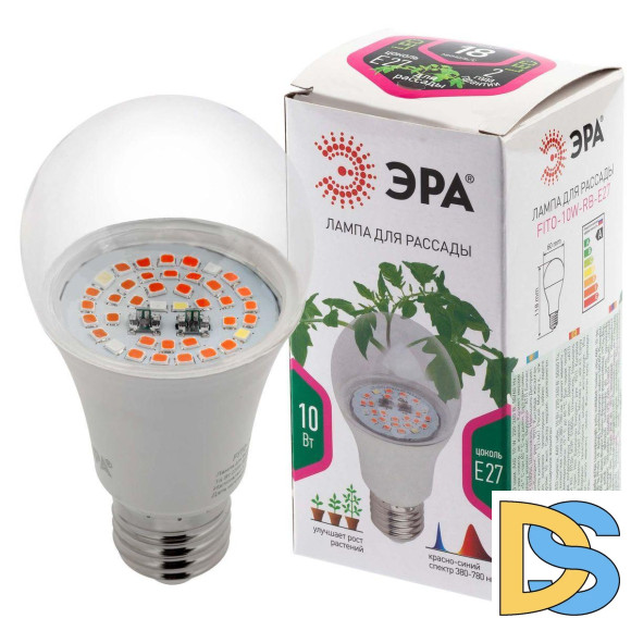 Лампа светодиодная для растений ЭРА E27 10W 1310K прозрачная Fito-10W-RB-E27 Б0050600