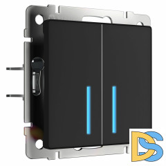 Сенсорный Выключатель двухклавишный Werkel с подсветкой 1000 Вт (черный) W4520008