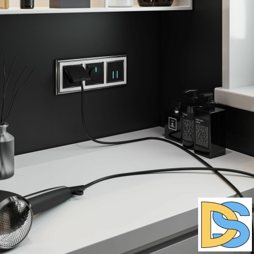 Сенсорный Выключатель двухклавишный Werkel с подсветкой 1000 Вт (черный) W4520008