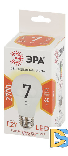 Лампа светодиодная Эра E27 7W 2700K LED A60-7W-827-E27 Б0029819