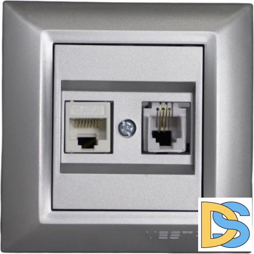 Интернет розетка с телефонным разъемом серебристая LAN+PHONE Vesta-Electric Roma Silver
