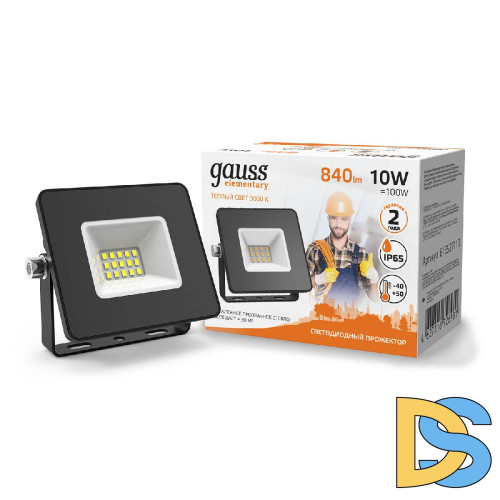 Прожектор светодиодный Gauss Elementary 10W 3000К 613527110