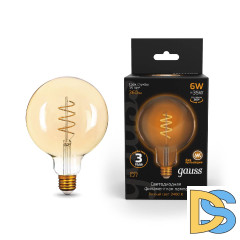 Лампа светодиодная филаментная Gauss E27 6W 2400K золотая 158802008