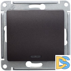 Выключатель 1-клавишный ,проходной с подсветкой (с двух мест), Шоколад, серия Glossa, Schneider Electric