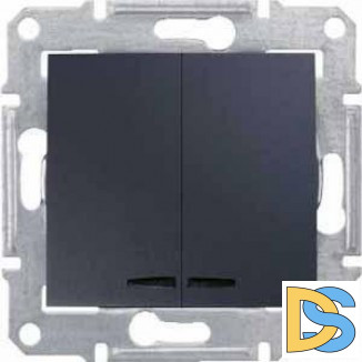 Выключатель 2-клавишный, с подсветкой, Графит, серия Sedna, Schneider Electric