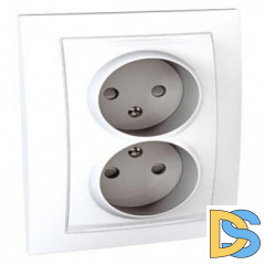 Розетка 2-ая электрическая без заземления с защитными шторками, Белый, серия Unica, Schneider Electric
