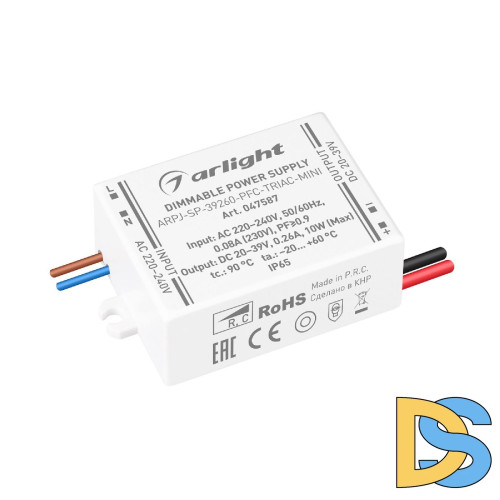 Блок питания Arlight ARPJ-SP-39260-PFC-TRIAC-MINI (10W, 20-39V, 260mA) 047587