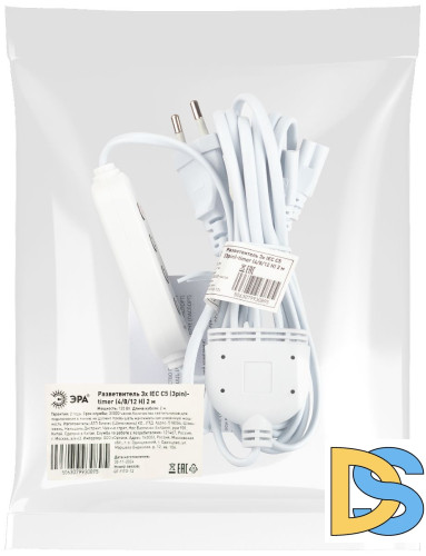 Разветвитель сетевой для линейных светильников Эра 3х IEC C5 3pin+timer (4/8/12 H) 2 м Б0066949