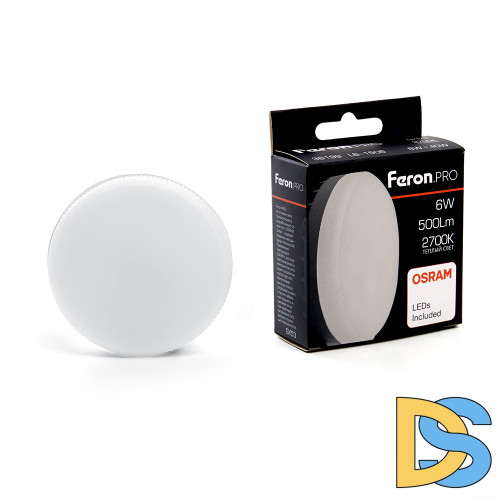 Лампа светодиодная Feron GX53 6W 2700K таблетка LB-1506 38199