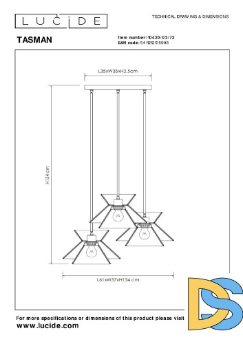 Подвесной светильник Lucide Tasman 10420/03/72