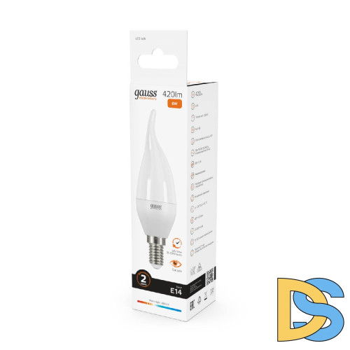 Лампа cветодиодная Gauss E14 6W 3000K свеча на ветру матовая 34116
