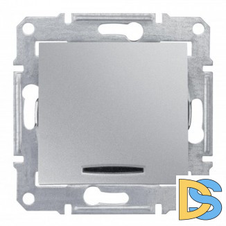 Выключатель 1-клавишный ,проходной с подсветкой (с двух мест), Алюминий, серия Sedna, Schneider Electric