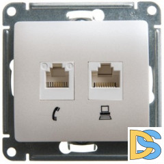 Розетка компьютерная 2-ая кат.5е, RJ-45 (интернет), Перламутр, серия Glossa, Schneider Electric