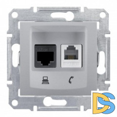 Розетка телефонная+компьютерная RJ-11/RJ-45 кат. 6e, Алюминий, серия Sedna, Schneider Electric