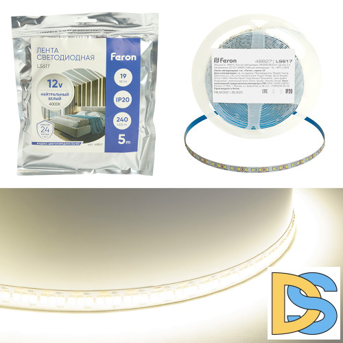 Светодиодная лента Feron LS617 12В 19Вт/м 4000К 5м IP20 48827