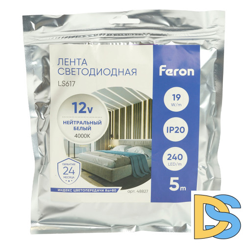 Светодиодная лента Feron LS617 12В 19Вт/м 4000К 5м IP20 48827