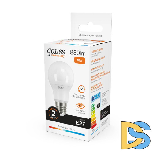 Лампа светодиодная Gauss E27 10W 3000K груша матовая 23210