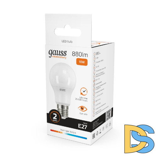 Лампа светодиодная Gauss E27 10W 3000K груша матовая 23210
