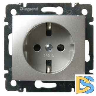 Розетка с заземлением, автоматические клеммы Legrand Galea Life - алюминий