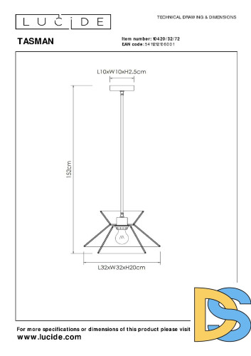 Подвесной светильник Lucide Tasman 10420/32/72