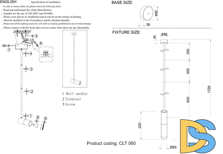 Подвесной светильник Crystal Lux CLT 060C1 BL