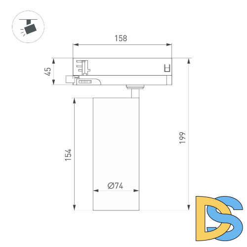 Трековый трехфазный светильник Arlight LGD-GERA-4TR-R74-20W Warm3000 (BK, 55 deg, 230V) 055173