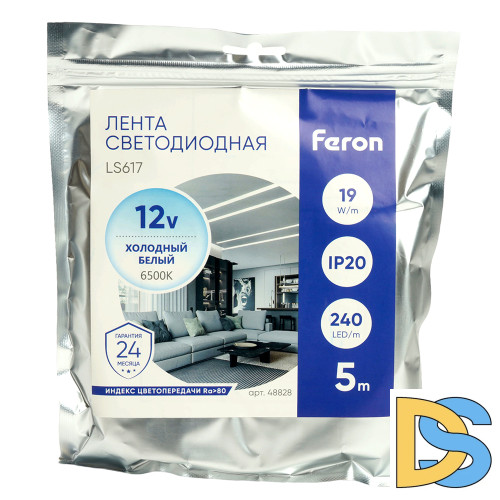 Светодиодная лента Feron LS617 12В 19Вт/м 6500К 5м IP20 48828
