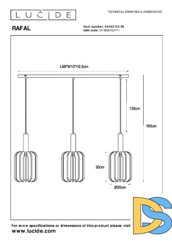 Подвесной светильник Lucide Rafal 45492/03/36