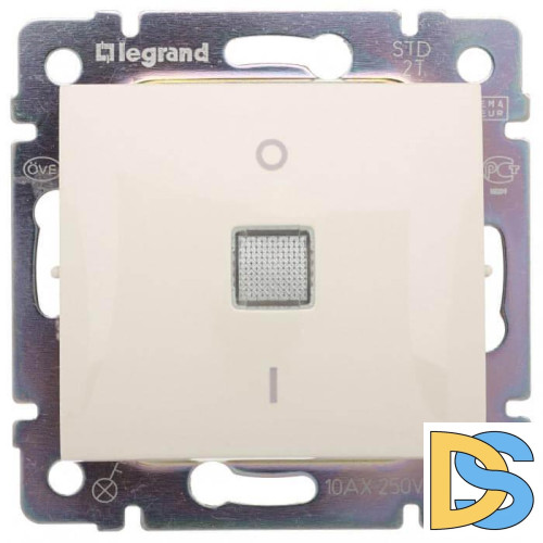 Переключатель одноклавишный двухполюсный Legrand Valena 10A 250V с подсветкой слоновая кость 774349