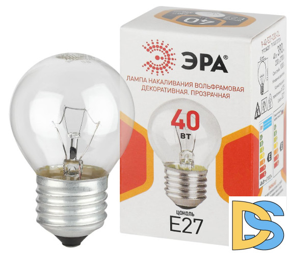 Лампа накаливания Эра P-40-E27-230-CL шар Б0066568