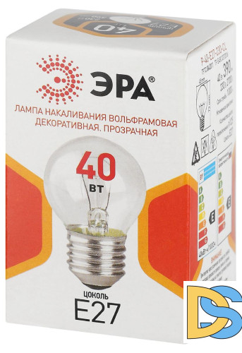 Лампа накаливания Эра P-40-E27-230-CL шар Б0066568