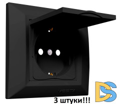 Розетка одинарная с заземлением с крышкой черная Vesta-Electric Roma Black - 3 шт.