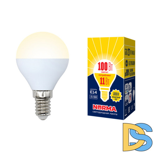 Лампа светодиодная (UL-00003832) Volpe E14 11W 3000K матовая LED-G45-11W/WW/E14/FR/NR