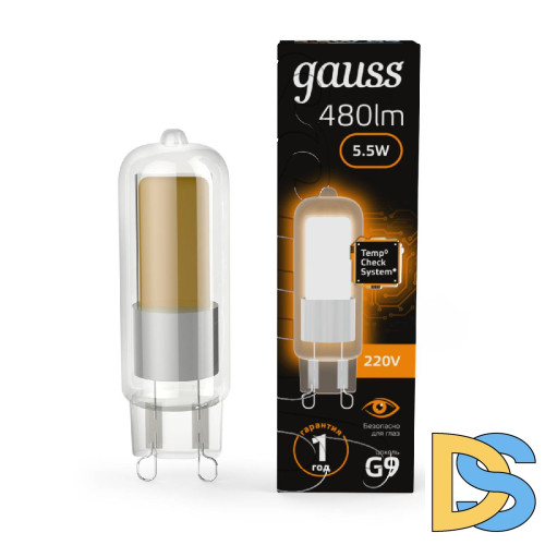 Лампа светодиодная Gauss G9 5.5W 3000K прозрачная 107809105