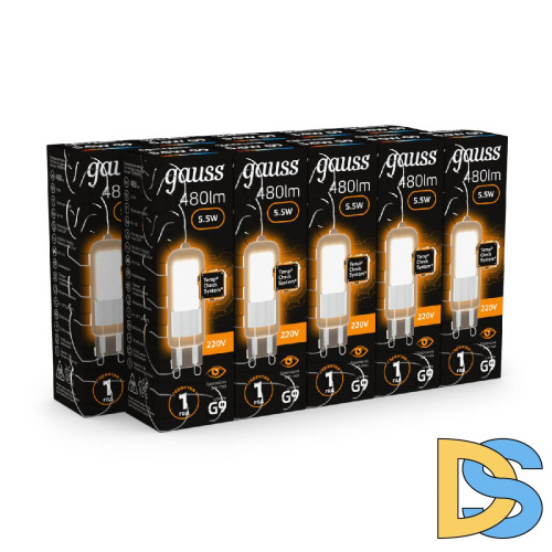 Лампа светодиодная Gauss G9 5.5W 3000K прозрачная 107809105