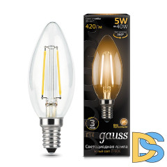 Лампа светодиодная филаментная Gauss E14 5W 2700К прозрачная 103801105