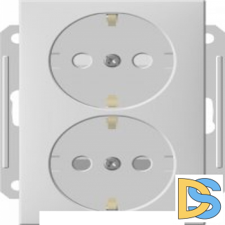 Розетка 2-ая электрическая с заземлением с защитными шторками, Матовый хром, серия Wessen 59, Schneider Electric