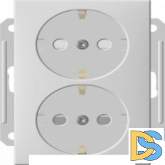 Розетка 2-ая электрическая с заземлением с защитными шторками, Матовый хром, серия Wessen 59, Schneider Electric