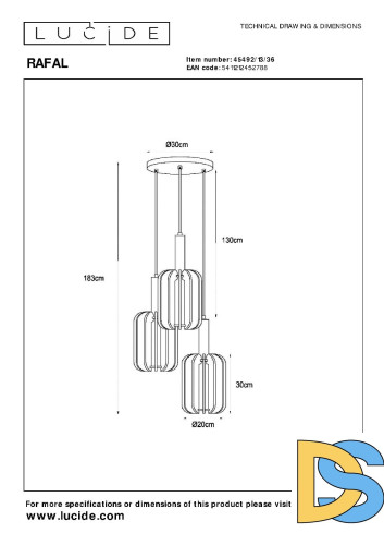 Подвесной светильник Lucide Rafal 45492/13/36