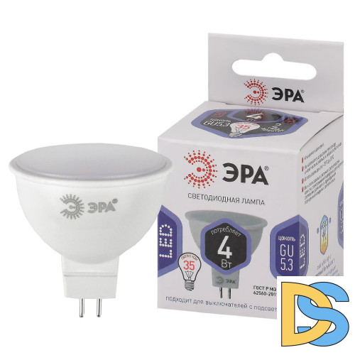 Лампа светодиодная Эра GU5.3 4W 6000K LED MR16-4W-860-GU5.3 Б0049068